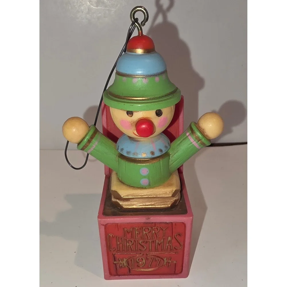 Vintage 1977 Hallmark Jack in the Box Christmas Ornament Clown Keepsake